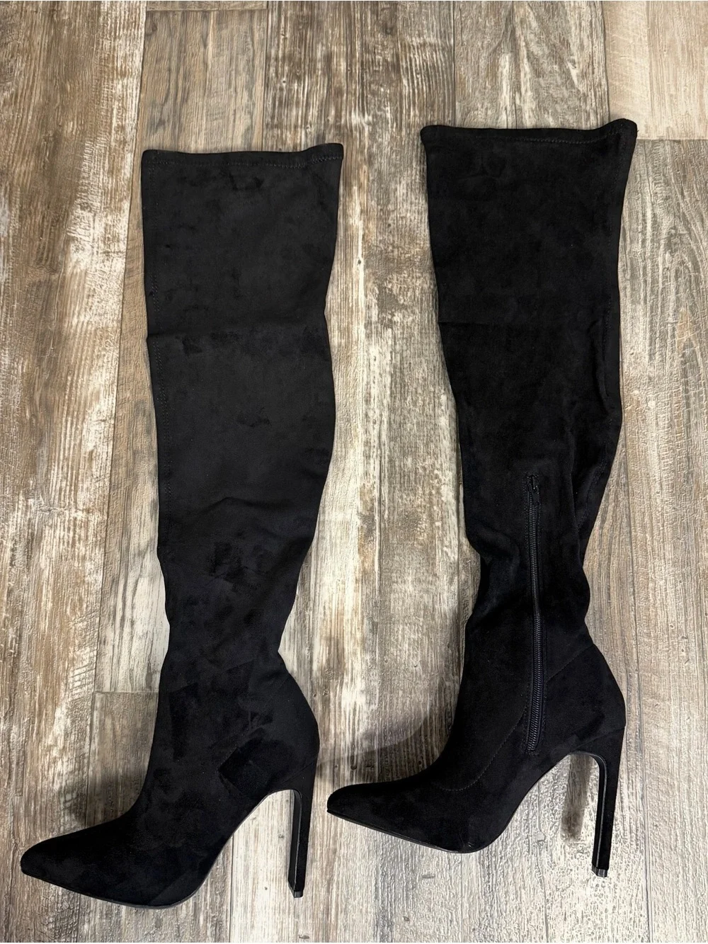Fashion Nova Black Over-the-Knee Suede Block Heel Boots Size 8
